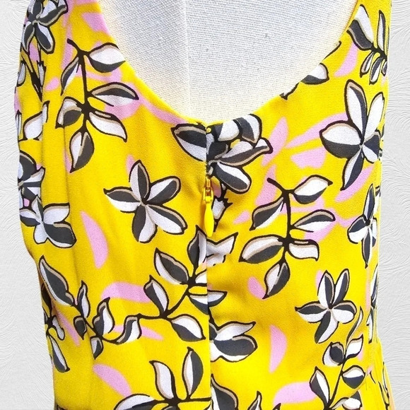 Banana Republic Yellow Floral Dress | Cottagecore Preppy Pleated A-Line V-Neck - Picture 15 of 17